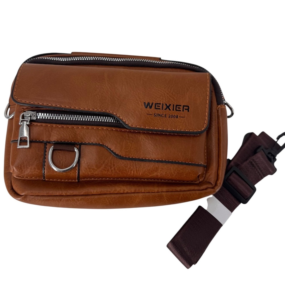 WEIXIER Brown Faux Leather Multi-Pocket Crossbody Messenger Bag with Top Handle